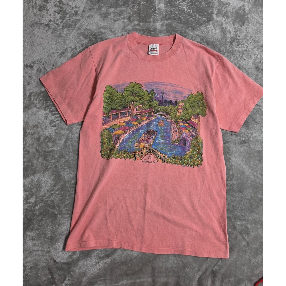 Vintage Anvil Shirt Pink San Antonio Texas Riverwalk‎ Tourist Graphic Tee